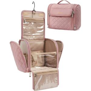 image:imageBAGSMART Makeup Bag for Women with Hanging Hook  Portable Cosmetic Case Large Capacity Door Room Essentials Travel Organizer for Full Sized Cosmetics and Toiletries BlackDark Pink
