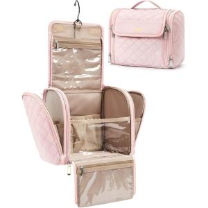 image:imageBAGSMART Makeup Bag for Women with Hanging Hook  Portable Cosmetic Case Large Capacity Door Room Essentials Travel Organizer for Full Sized Cosmetics and Toiletries BlackPink