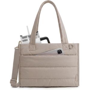 image:imageBAGSMART Mini Tote Bag for Women Puffer Quilted Crossbody Purses Zipper Closure for Work Travel College Coffee  6L Mini tote Ipad mini NA tumbler Small Crossbody Purse for women Teacher bag14lcamel