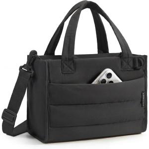 image:imageBAGSMART Mini Tote Bag for Women Puffer Quilted Crossbody Purses Zipper Closure for Work Travel College Coffee  6L Mini tote Ipad mini NA tumbler Small Crossbody Purse for women Teacher bag6lclassic