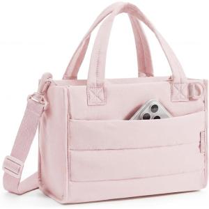 image:imageBAGSMART Mini Tote Bag for Women Puffer Quilted Crossbody Purses Zipper Closure for Work Travel College Coffee  6L Mini tote Ipad mini NA tumbler Small Crossbody Purse for women Teacher bag6lblush Pink