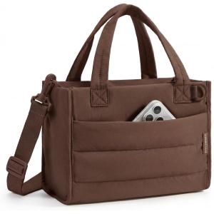 image:imageBAGSMART Mini Tote Bag for Women Puffer Quilted Crossbody Purses Zipper Closure for Work Travel College Coffee  6L Mini tote Ipad mini NA tumbler Small Crossbody Purse for women Teacher bag6lcoffee