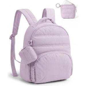 image:imageBAGSMART Small Backpacks for Women Lightweight Puffer Mini Backpack Purse with Pouch Quilted Casual Daypack WaterResistant Bookbag for Daily Travel College 2in1 Set Latte BrownLavender Purple