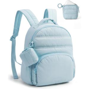 image:imageBAGSMART Small Backpacks for Women Lightweight Puffer Mini Backpack Purse with Pouch Quilted Casual Daypack WaterResistant Bookbag for Daily Travel College 2in1 Set Latte BrownBaby Blue