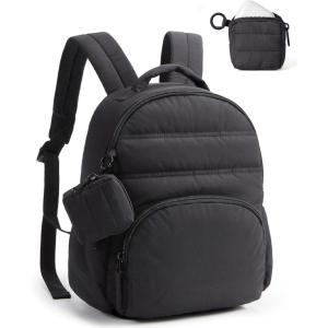 image:imageBAGSMART Small Backpacks for Women Lightweight Puffer Mini Backpack Purse with Pouch Quilted Casual Daypack WaterResistant Bookbag for Daily Travel College 2in1 Set Latte BrownJet Black