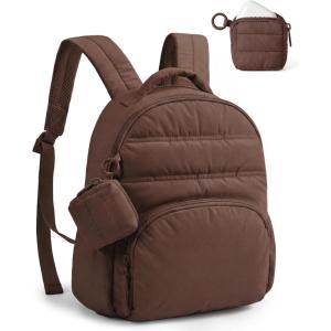 image:imageBAGSMART Small Backpacks for Women Lightweight Puffer Mini Backpack Purse with Pouch Quilted Casual Daypack WaterResistant Bookbag for Daily Travel College 2in1 Set Latte BrownCoffee Brown