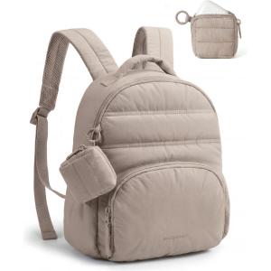 image:imageBAGSMART Small Backpacks for Women Lightweight Puffer Mini Backpack Purse with Pouch Quilted Casual Daypack WaterResistant Bookbag for Daily Travel College 2in1 Set Latte BrownLatte Brown