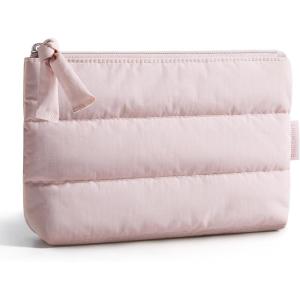 image:imageBAGSMART Small Makeup Bag Puffy Portable Cosmetic Pouch with Charm Zipper WaterResistant Travel Organizer for Women Baby Pink Small02Baby Pink