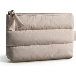image:imageBAGSMART Small Makeup Bag Puffy Portable Cosmetic Pouch with Charm Zipper WaterResistant Travel Organizer for Women Baby Pink Small02Camel