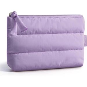 image:imageBAGSMART Small Makeup Bag Puffy Portable Cosmetic Pouch with Charm Zipper WaterResistant Travel Organizer for Women Baby Pink Small02Lilac