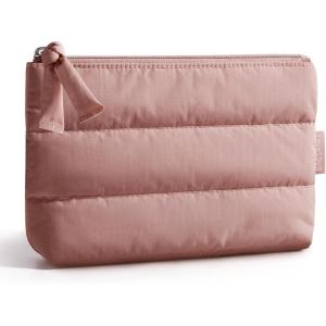 image:imageBAGSMART Small Makeup Bag Puffy Portable Cosmetic Pouch with Charm Zipper WaterResistant Travel Organizer for Women Baby Pink Small02Nude Pink