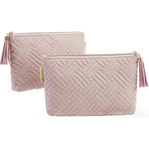 image:imageBAGSMART Small Makeup Bag Puffy Portable Cosmetic Pouch with Charm Zipper WaterResistant Travel Organizer for Women Baby Pink Small2 pinks or 1 black1 pink
