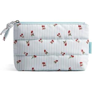 image:imageBAGSMART Small Makeup Bag Puffy Portable Cosmetic Pouch with Charm Zipper WaterResistant Travel Organizer for Women Baby Pink SmallDitsy Cherry