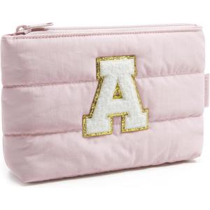 image:imageBAGSMART Small Makeup Bag Puffy Portable Cosmetic Pouch with Charm Zipper WaterResistant Travel Organizer for Women Baby Pink SmallInitialA