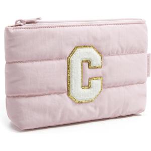 image:imageBAGSMART Small Makeup Bag Puffy Portable Cosmetic Pouch with Charm Zipper WaterResistant Travel Organizer for Women Baby Pink SmallInitialC