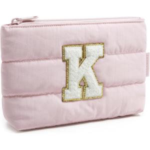 image:imageBAGSMART Small Makeup Bag Puffy Portable Cosmetic Pouch with Charm Zipper WaterResistant Travel Organizer for Women Baby Pink SmallInitialK