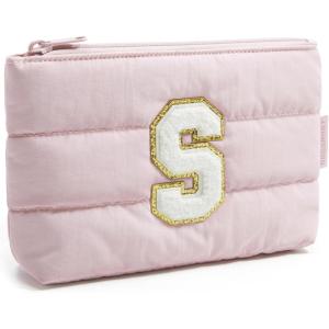 image:imageBAGSMART Small Makeup Bag Puffy Portable Cosmetic Pouch with Charm Zipper WaterResistant Travel Organizer for Women Baby Pink SmallInitialS
