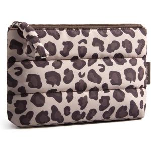 image:imageBAGSMART Small Makeup Bag Puffy Portable Cosmetic Pouch with Charm Zipper WaterResistant Travel Organizer for Women Baby Pink SmallLeopard Print