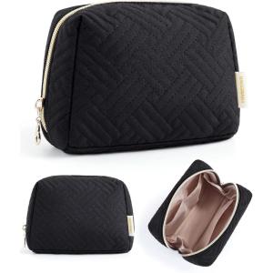 image:imageBAGSMART Small Makeup Bag Travel Cosmetic Bag Make Up Pouch Small Travel Zipper PouchWaterresistant Toiletry BagMakeup Organizer Bag for Women Black01Black