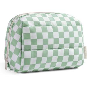 image:imageBAGSMART Small Makeup Bag Travel Cosmetic Bag Make Up Pouch Small Travel Zipper PouchWaterresistant Toiletry BagMakeup Organizer Bag for Women Black02Green checkered