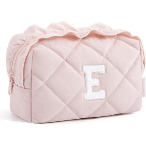 image:imageBAGSMART Small Makeup Bag Travel Cosmetic Bag Make Up Pouch Small Travel Zipper PouchWaterresistant Toiletry BagMakeup Organizer Bag for Women Black03InitialEPink