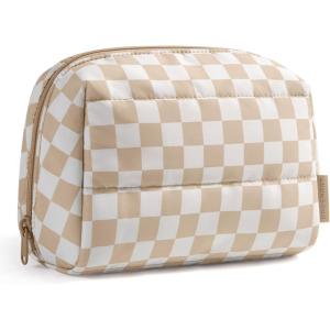 image:imageBAGSMART Small Makeup Bag Travel Cosmetic Bag Make Up Pouch Small Travel Zipper PouchWaterresistant Toiletry BagMakeup Organizer Bag for Women BlackKhaki Checkered