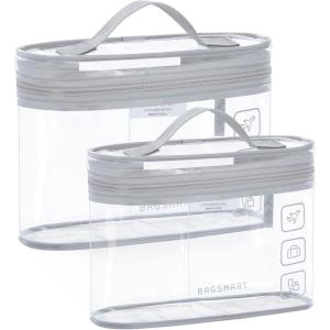 image:imageBAGSMART TSA Approved Toiletry Bag 2 Pack Clear Makeup Cosmetic Bag Organizer Quart Size Travel Bag for Toiletries Carryon Travel Accessories Essentials Pink2pcsGray