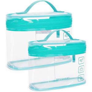 image:imageBAGSMART TSA Approved Toiletry Bag 2 Pack Clear Makeup Cosmetic Bag Organizer Quart Size Travel Bag for Toiletries Carryon Travel Accessories Essentials Pink2pcsGreen