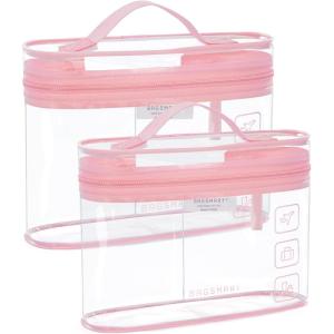 image:imageBAGSMART TSA Approved Toiletry Bag 2 Pack Clear Makeup Cosmetic Bag Organizer Quart Size Travel Bag for Toiletries Carryon Travel Accessories Essentials Pink2pcsPink