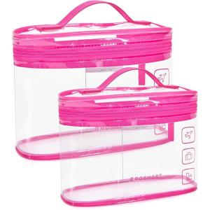 image:imageBAGSMART TSA Approved Toiletry Bag 2 Pack Clear Makeup Cosmetic Bag Organizer Quart Size Travel Bag for Toiletries Carryon Travel Accessories Essentials Pink2pcsRose Red
