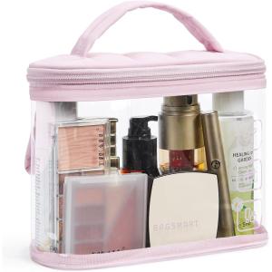 image:imageBAGSMART TSA Approved Toiletry Bag 2 Pack Clear Makeup Cosmetic Bag Organizer Quart Size Travel Bag for Toiletries Carryon Travel Accessories Essentials Pink2pcsPinkPuffy Top