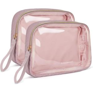 image:imageBAGSMART TSA Approved Toiletry Bag 2 Pack Clear Makeup Cosmetic Bag Organizer Quart Size Travel Bag for Toiletries Carryon Travel Accessories Essentials  PinkPink2pcs