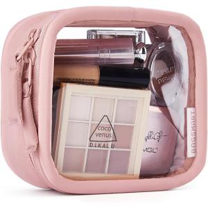image:imageBAGSMART TSAApproved Toiletry Bag Large Opening Clear Makeup Bag with Handle Quart Sized Travel Toiletry Bag CarryOn Airline Compliant for Men and Women BlackBlush Pink