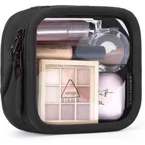 image:imageBAGSMART TSAApproved Toiletry Bag Large Opening Clear Makeup Bag with Handle Quart Sized Travel Toiletry Bag CarryOn Airline Compliant for Men and Women BlackBlack