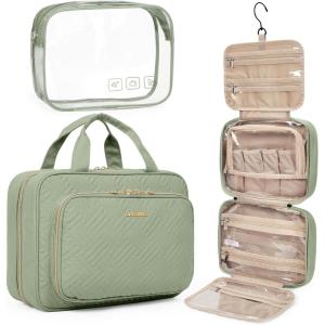 image:imageBAGSMART Toiletry Bag Hanging Travel Makeup Organizer with TSA Approved Transparent Cosmetic Bag Makeup Bag for Full Sized Toiletries LargePinkGreen