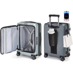 image:imageBAGSMART Top Opening Carry On Luggage 22x14x9 Airline Approved with TSA Lock Expandable 20 Inch Deep Compartment Hard Shell Suitcases with Double Spinner Wheels BlueSage Green