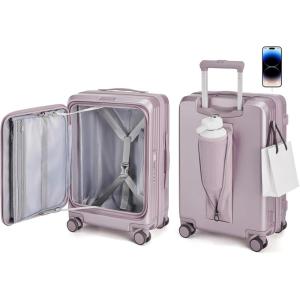 image:imageBAGSMART Top Opening Carry On Luggage 22x14x9 Airline Approved with TSA Lock Expandable 20 Inch Deep Compartment Hard Shell Suitcases with Double Spinner Wheels BluePurple