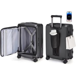 image:imageBAGSMART Top Opening Carry On Luggage 22x14x9 Airline Approved with TSA Lock Expandable 20 Inch Deep Compartment Hard Shell Suitcases with Double Spinner Wheels BlueBlack
