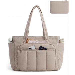image:imageBAGSMART Tote Bag for Women 2 Set Tote Bag with Zipper Quilted Nurse Handbags for Work Travel College  20L Capacity 156 Laptop Bag with Cosmetic Bag Carry on Bag Nurse Gym BagCamel