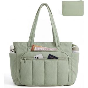 image:imageBAGSMART Tote Bag for Women 2 Set Tote Bag with Zipper Quilted Nurse Handbags for Work Travel College  20L Capacity 156 Laptop Bag with Cosmetic Bag Carry on Bag Nurse Gym BagGreen
