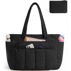 image:imageBAGSMART Tote Bag for Women 2 Set Tote Bag with Zipper Quilted Nurse Handbags for Work Travel College  20L Capacity 156 Laptop Bag with Cosmetic Bag Carry on Bag Nurse Gym BagBlack