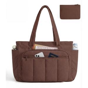 image:imageBAGSMART Tote Bag for Women 2 Set Tote Bag with Zipper Quilted Nurse Handbags for Work Travel College  20L Capacity 156 Laptop Bag with Cosmetic Bag Carry on Bag Nurse Gym BagChocolate