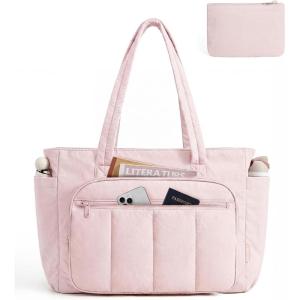 image:imageBAGSMART Tote Bag for Women 2 Set Tote Bag with Zipper Quilted Nurse Handbags for Work Travel College  20L Capacity 156 Laptop Bag with Cosmetic Bag Carry on Bag Nurse Gym BagPink