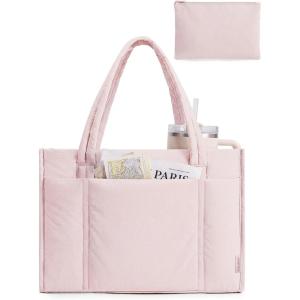 image:imageBAGSMART Tote Bag for Women 2Pc Puffer Tote Bag with Zipper Quilted Work Tote Teacher Bag Shoulder Handbag  Beach Tote Diaper Bag Tote for Travel Gym Lightweight Fit 156 Laptop 21L Medium ToteBaby Pink