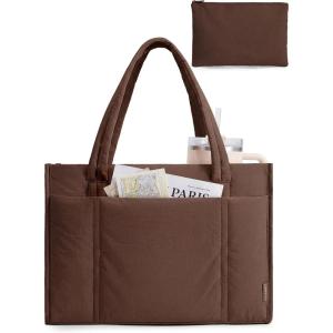 image:imageBAGSMART Tote Bag for Women 2Pc Puffer Tote Bag with Zipper Quilted Work Tote Teacher Bag Shoulder Handbag  Beach Tote Diaper Bag Tote for Travel Gym Lightweight Fit 156 Laptop 21L Medium ToteCoffee Brown