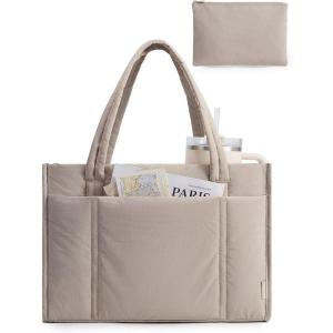 image:imageBAGSMART Tote Bag for Women 2Pc Puffer Tote Bag with Zipper Quilted Work Tote Teacher Bag Shoulder Handbag  Beach Tote Diaper Bag Tote for Travel Gym Lightweight Fit 156 Laptop 21L Medium ToteBrown