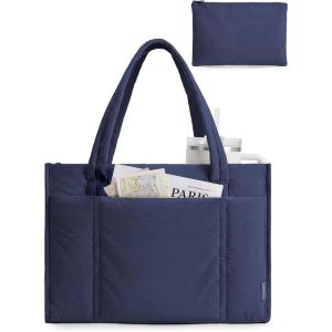 image:imageBAGSMART Tote Bag for Women 2Pc Puffer Tote Bag with Zipper Quilted Work Tote Teacher Bag Shoulder Handbag  Beach Tote Diaper Bag Tote for Travel Gym Lightweight Fit 156 Laptop 21L Medium ToteNavy Blue