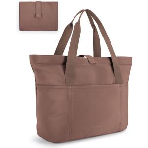 image:imageBAGSMART Tote Bag for Women Foldable Tote Bag With Zipper Travel Shoulder Bag Handbag for WorkCoffee Brown