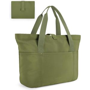 image:imageBAGSMART Tote Bag for Women Foldable Tote Bag With Zipper Travel Shoulder Bag Handbag for WorkMilitary Green
