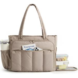 image:imageBAGSMART Tote Bag for Women Teacher Tote with Insulated Compartment Large Puffer Work Tote Handbags for WorkBrown